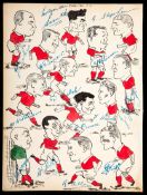Autographed caricatures of the Charlton Athletic team in season 1934-35,
original pen & ink &
