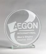 A trophy for the men's singles finalist at the 2011 Aegon International Tennis Tournament played