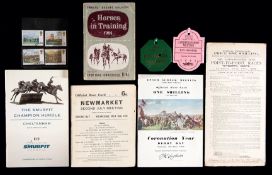 Racing memorabilia,
comprising: a qty. of racecards, mostly modern (with some showpiece cards),