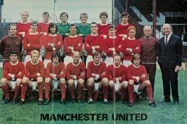 A signed colour photographic poster of the Manchester United team in the 1960s,
Sir Matt Busby,