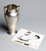 The silver trophy awarded to Elwood Cooke and his wife Sarah Palfrey Cooke as runners-up in the 1939