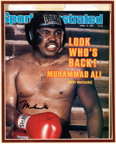 A Sports Illustrated magazine cover signed by Muhammad Ali, published 14 April 1980 and headed “Look