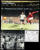 A trio of England 1966 World Cup signed items,
a 12 by 16in. colour photograph of Geoff Hurst