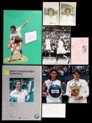 A collection of tennis autographs,
including signed photographs, programmes, postal covers, a