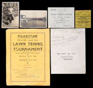 Tennis memorabilia including hand written notes & scores for a Davis Cup match USA v Australia in