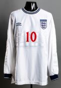 Michael Owen: a white England No.10 international jersey circa 2000,
long-sleeved