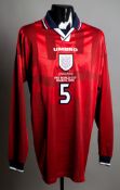 Tony Adams: a red England No.5 1998 World Cup jersey,
unused long-sleeved spare, inscribed