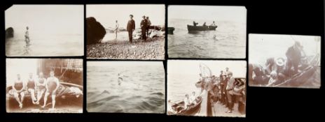 15 privately taken Edwardian photographs of cross channel swimming,
with captions to the reverse