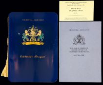 A menu, list of guests/seating plan booklet and admittance pass for the Football Association One