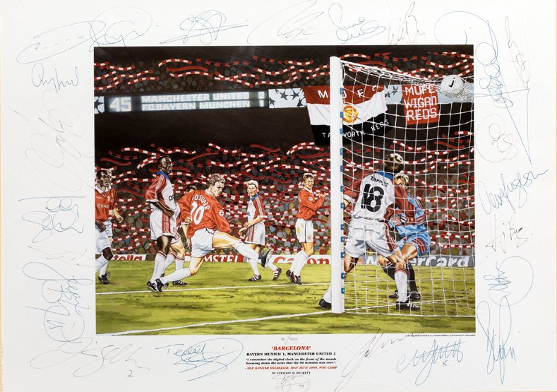 A Manchester United signed limited edition print titled "Barcelona",
sub-titled "Ole Gunnar