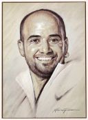 Richard Goudreau (contemporary)
PORTRAIT OF ANDRE AGASI
signed, crayon drawing, 45 by 32cm., 17 ¾ by