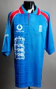A signed Graeme Hick blue England No.9 1999 Cricket World Cup shirt,
signed front & reverse in black