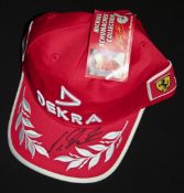 Michael Schumacher signed 2001 DEKRA Ferrari cap,
his marker pen signature on the peak between
