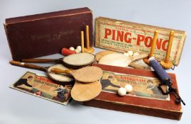 Three boxed table tennis sets,
i) THE AMERSHAM TABLE TENNIS, circa 1920s, with an attractive cover