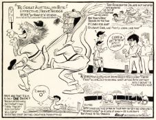 An original “Wells” artwork for a cartoon based on an Ashes series in England suffering from the
