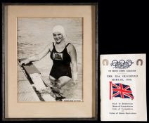 A framed photograph of Jean Gilbert, British diver at the Berlin 1936 Olympic Games,
9 by 7 1/