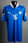 Daniele de Rossi: a blue Italy No.16 international jersey 2012-13,
short-sleeved, 2014 World Cup
