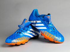 Robin van Persie signed football boots,
blue, white & orange Adidas Predito, signed in black