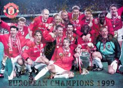 A signed Manchester United photographic print titled "European Champions 1999",
portraying the