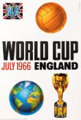 An official 1966 World Cup poster, the design featuring the tournament insignia, an orange leather