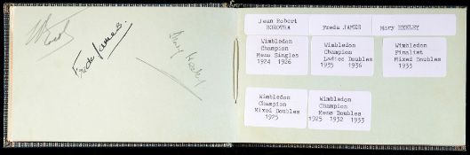 Four tennis autograph album,
signatures often accompanied by typescript identification and details