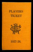 Gordon Clayton's Wolverhampton Wanderers player's ticket season 1937-38,
booklet with old gold cloth