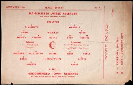 Manchester United v Huddersfield Town single-sheet reserves programme 16th November 1946