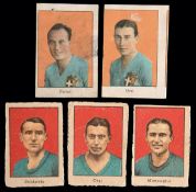 A group of five coloured football cards issued with named portraits of Italy 1934 World Cup players,