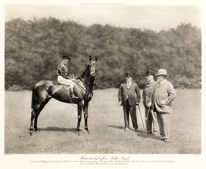 A photographic print by W.A. Rouch of "Minoru" with Herbert Jones, H.M. King Edward VII, Lord Marcus