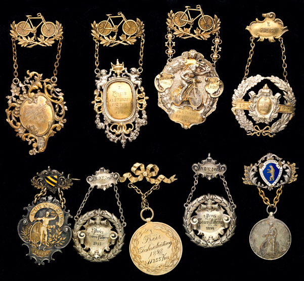 A group of nine continental cycling prize medals dating from the 1890s,
all with attractive