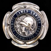 A 1908 London Olympic Games judge's badge,
by Vaughton of Birmingham in silvered bronze with the