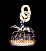 An unusual pendant commemorating the racehorse Nijinsky, incorporating a blue lapis seal, set in