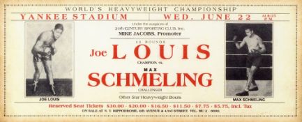 Boxing memorabilia,
comprising: a ticket sales flyer for the Joe Louis v Max Schmeling World