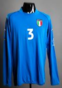 Paolo Maldini: a blue Italy No.3 2002 World Cup jersey,
long-sleeved, FIFA World Cup logo to left