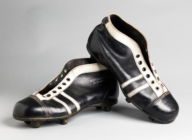 A pair of 'Hotshot' vintage leather football boots,
Reg. No. 499701 (first registered 1929,