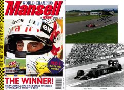 Nigel Mansell signed Formula 1 ephemera,
a 1989 Ferrari black & white photo, 6 by 8in., a 1990