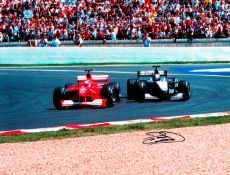 David Coulthard signed 2000 French GP extremely large colour photographic print,
his black marker