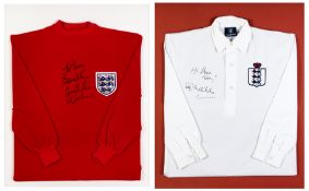 A Toffs England retro shirt signed by Stanley Matthews, signature in black marker pen, and with