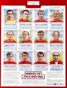 A poster fully signed by Alf Ramsey and the 11 England 1966 World Cup Finalists, titled “Heroes of