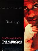 A movie poster for " The Hurricane" signed by the boxer Rubin Hurricane Carter, the signature in