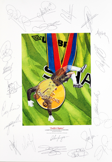 A Manchester United multi-signed “Treble Chance” 1999  Peter Schmeichel farewell display, by the