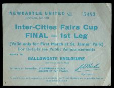 A rare ticket for the Newcastle United v Ujpesti Dozsa Inter-Cities Fair Cup final home leg played