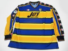 Fabio Cannavaro: a blue & yellow hoped Parma No.17 Serie A jersey season 2001-02, long-sleeved,