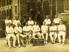 A photograph of the champion team of the Small Units Cricket League in Hong Kong in 1913-14, the