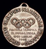 A medal presented by the Italian Olympic Committee to commemorate the 1948 Olympic Games torch