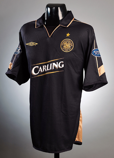 Jackie McNamara: a black & gold Celtic No.4 away jersey season 2004-05, short-sleeved, Bank of