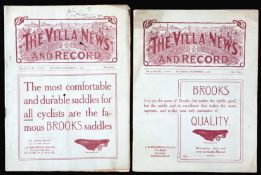 Two Aston Villa home programmes, the first v Leicester Fosse 31st October 1908 and the reserves v