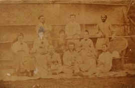 One of the earliest known surviving photographs of badminton in India, the back inscribed in pencil