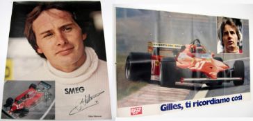 Gilles Villeneuve-signed large poster and other memorabilia, comprising a poster with marker pen