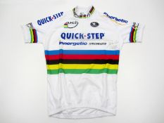 Paolo Bettini: a signed cycling world champion `rainbow` jersey, together with a press cutting (2)